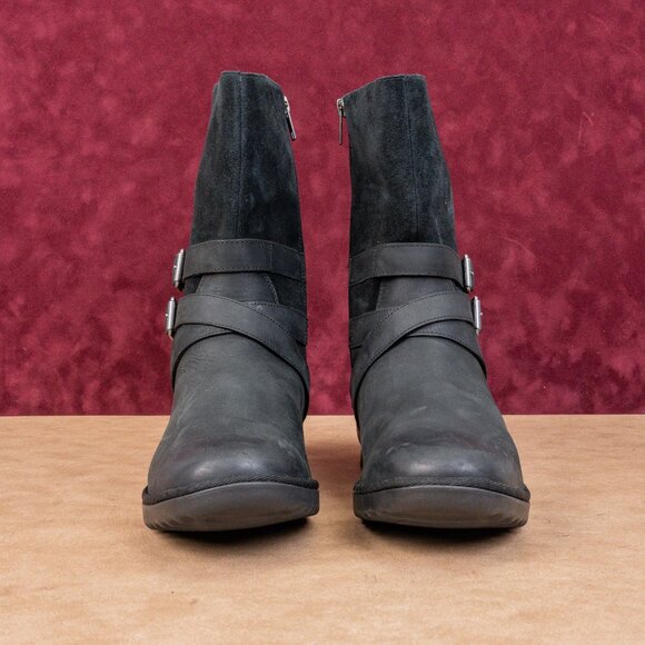 UGG Women Lorna Black Leather Waterproof Shearling Top Mid Calf Boots sz 11 - Picture 3 of 8